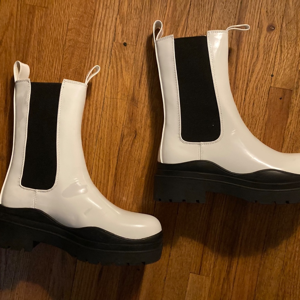 women’s rain boots shoes slip on size 7 white winter